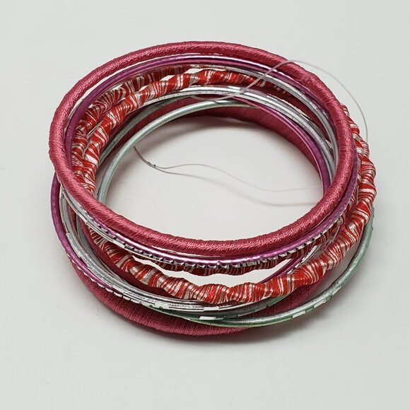 Women's Stunning Set of 11 Dainty Silver tone Colorful Bangle Bracelets, size 8" - Picture 3 of 9